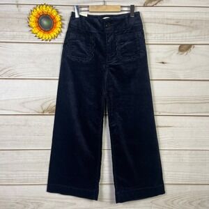 Maeve Colette petite 25 navy crop wide leg corduroy pants high waist stretch new
